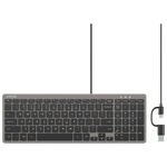 Unitek SlimTap Ultra Light Wired Keyboard T053AGY01 - USB-A and USB-C Connectivity - 99-Key Ultra-Slim Design - 1.5m Built-In Cable - Green LED Indicators - Ergonomic Raised Design - Space Grey
