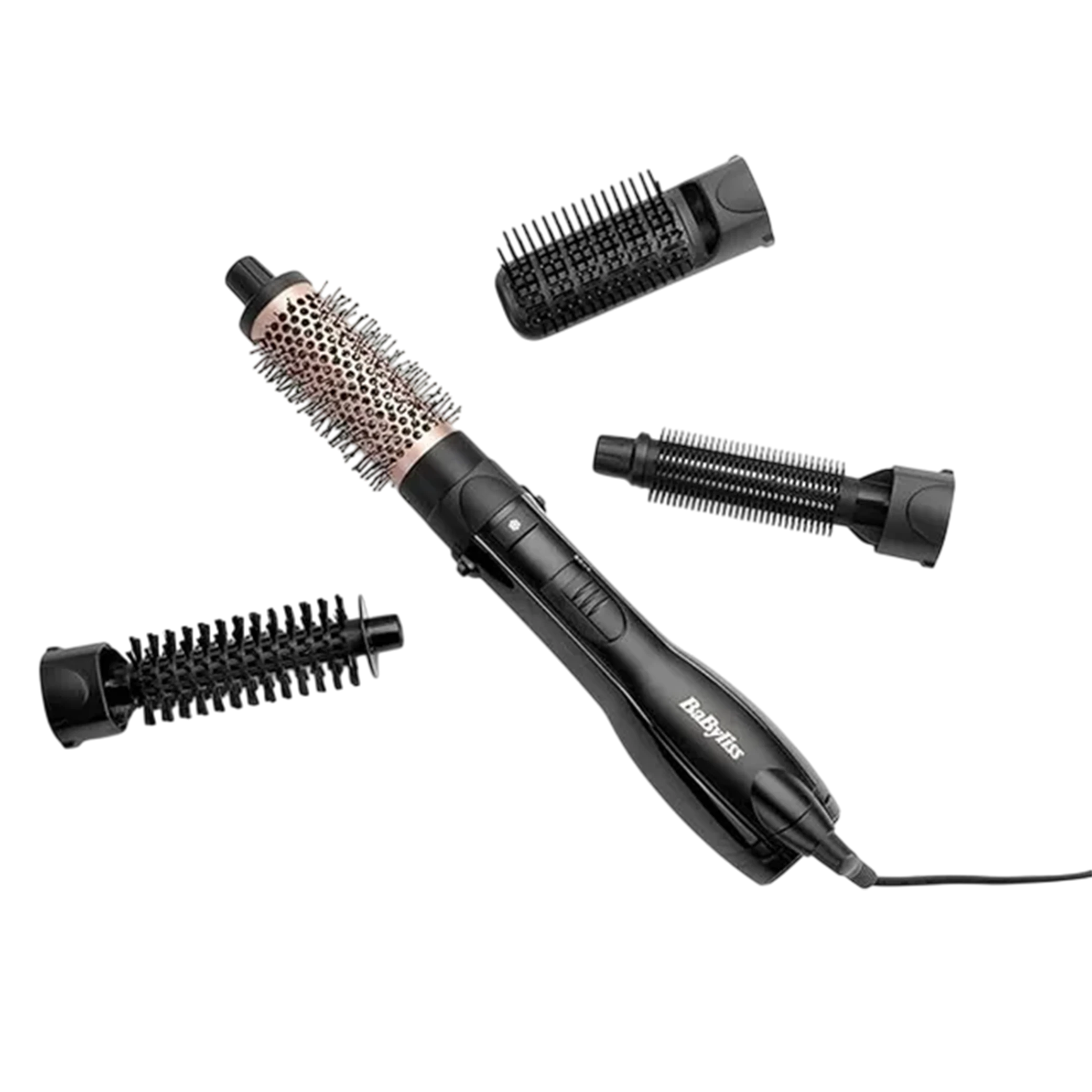 Babyliss Airbrush Ionic AS122SDE - Smooth Finish 4-in-1 Hot Air Brush - 1200 W - With 4 Accessories - Black