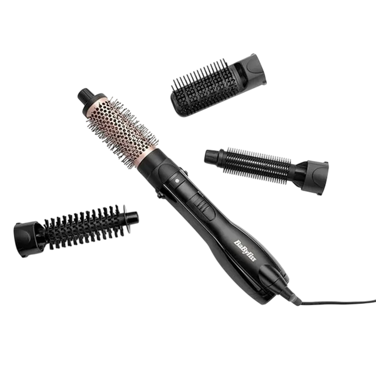 Babyliss Airbrush Ionic AS122SDE - Smooth Finish 4-in-1 Hot Air Brush - 1200 W - With 4 Accessories - Black