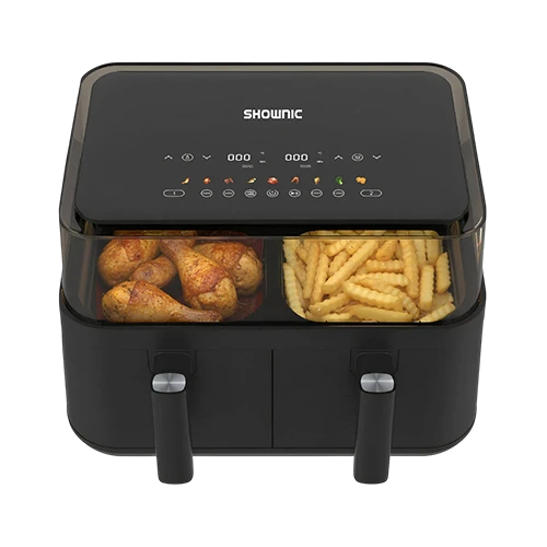 Shownic Air Fryer AF-D100LW3 - 2570 to 3040 W - Dual Basket Capacity -Digital Touch Screen - 9 Preset Cooking Programs -  10L -Black