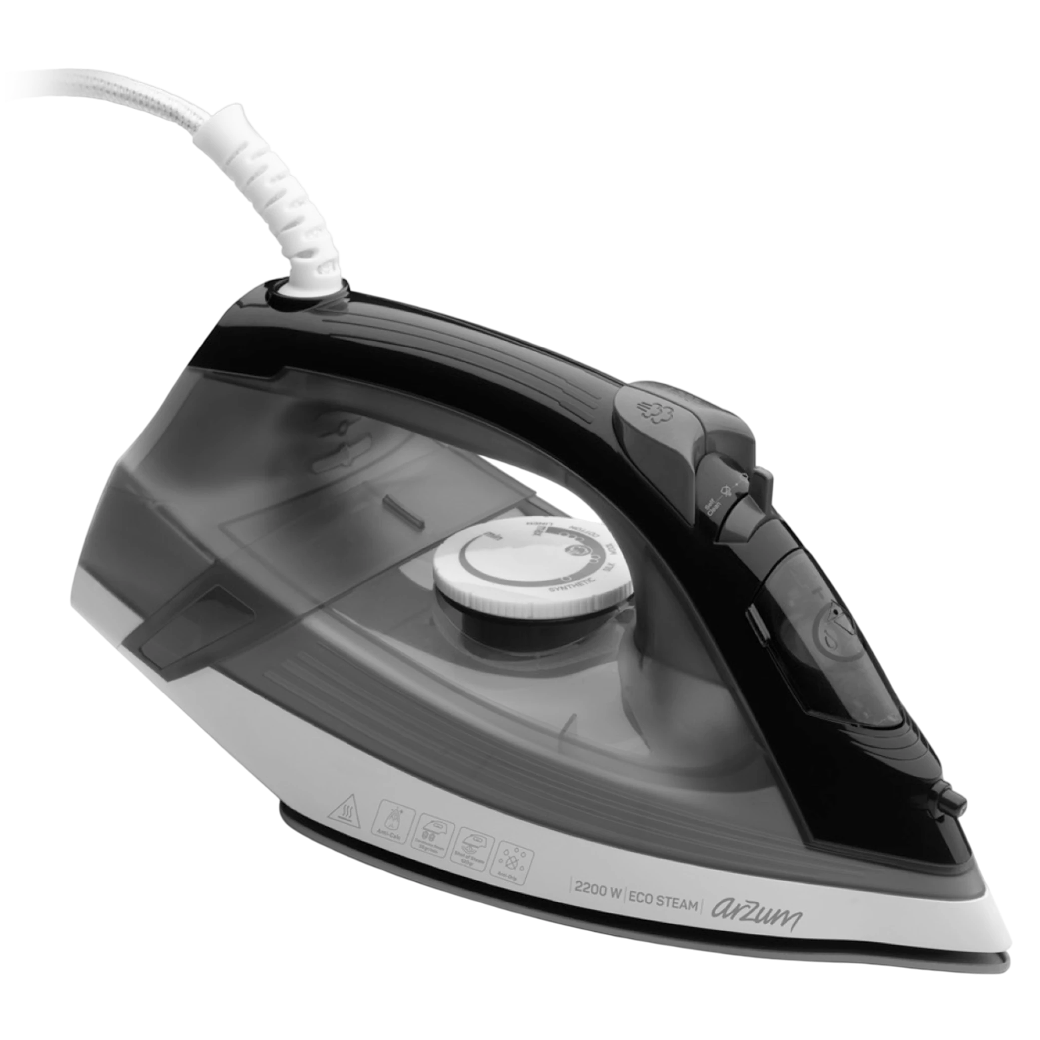 Arzum AR6034 Eco Steam Iron - 2400 W Performance - Ceramic Soleplate - 120 g/min Shot of Steam - 220 ml Water Tank - Anti-Drip & Anti-Calc - Self-Cleaning - Black