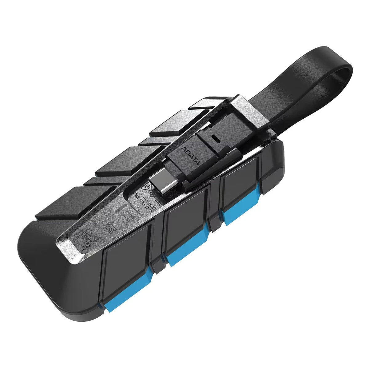 Adata SC740 External SSD - USB 3.2 Gen2 - Up to 1,050 MB/s Read and 1,000 MB/s Write - Rugged durability - Built-in USB-C Transfer Cable - Black / Blue