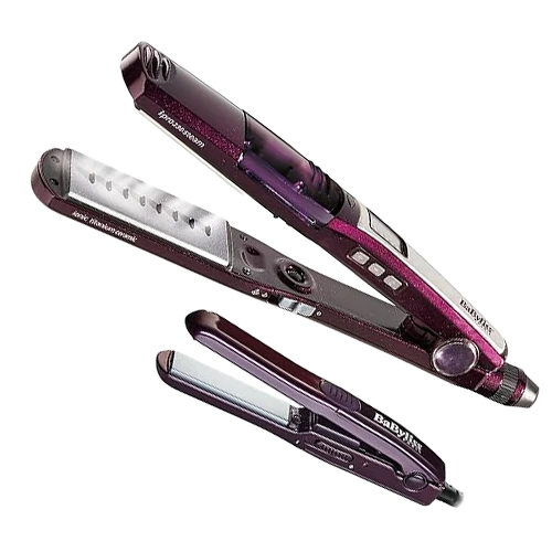 BaByliss ST396ALE iPro 230 Steam Straightener - 38 mm Titanium-Ceramic Plates - Steam Hydration Technology - Dual Set with Mini Straightener - Wet and Dry Use - Purple