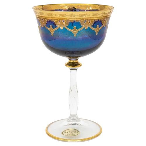 Art Décor Glass Model A1791BL Set of 6 Pieces - Coppa Francesca - Height 17.2 and Diameter 9.9 - Design Amalfi Blue Oro - Blue