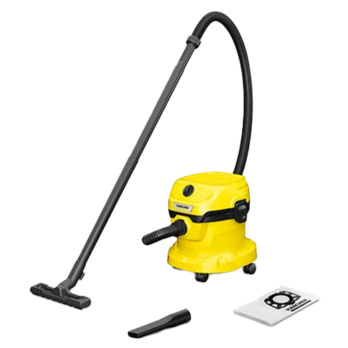 Karcher WD2 Plus Drum Vacuum Cleaner - 1000W - 220 mbar Suction - Wet and Dry Function - Blower Technology - Pull and Push Locking System - Yellow