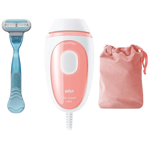 Braun Hair Removal Silk-expert Mini IPL PL1014 - Permanent Visible Hair Reduction with SensoAdapt Skin Sensor and Travel Pouch - White/Rose Gold