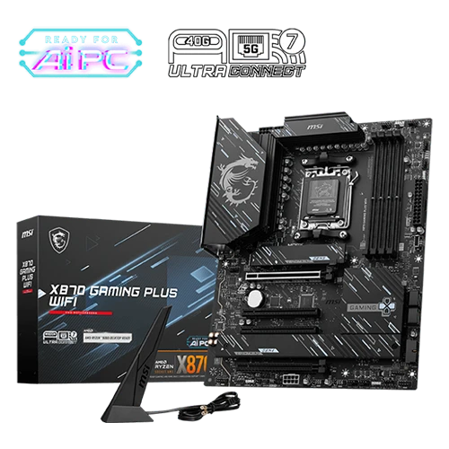 MSI X870 Gaming Plus Wi-Fi ATX Motherboard - Supports AMD AM5 Ryzen Processors - DDR5 - PCIe 5.0 - Wi-Fi 7 and 5G LAN - Black / Silver