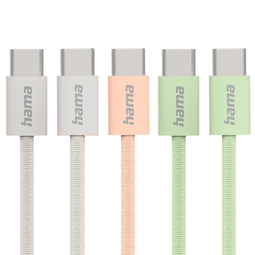 Hama Fabric Charging Cable 201727 - 60W - USB-C to USB-C - 1m Nylon - Slim & Sleek Design -Nickel-Plated Connectors