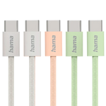 Hama Fabric Charging Cable 201727 - 60W - USB-C to USB-C - 1m Nylon - Slim & Sleek Design -Nickel-Plated Connectors
