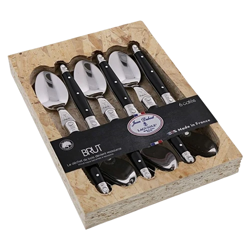 Jean Dubost 6 Teaspoon 1.2 mm Laguiole Abs Black Handle OSB Open Box - Black / Silver