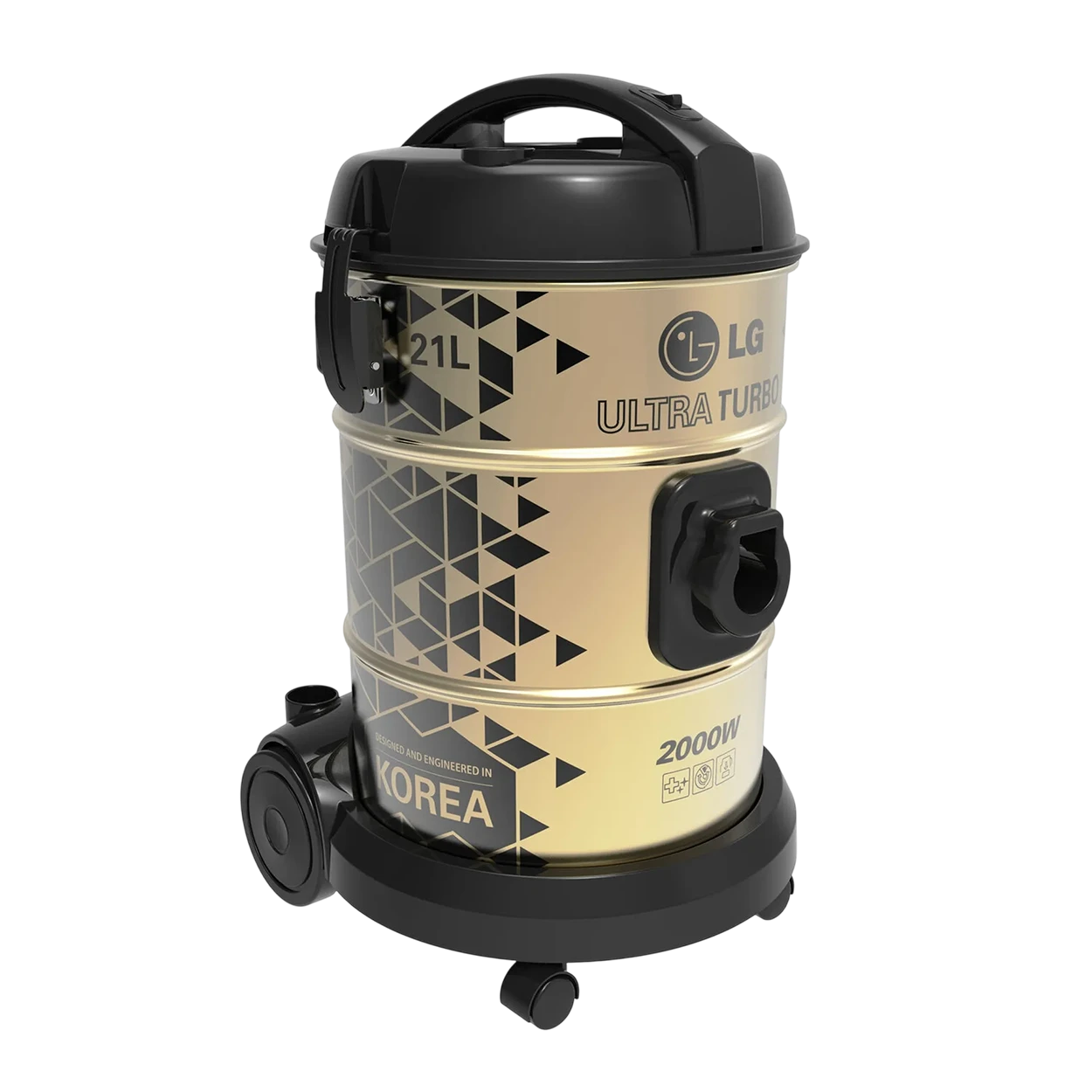 LG Drum Vacuum Cleaner VP7320NNTG - 2000W High-Performance Motor - Large 21 Liters Dust Capacity -9 Meter Extended Cord Length - Metal Telescopic Pipe - Canvas Bag and Wet/Dry Capability - Gold