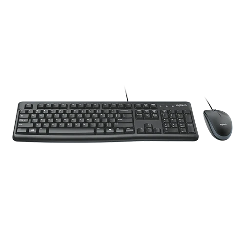 Logitech MK120 USB Keyboard and Mouse Combo - Full-Size Layout - Membrane - Wired USB - Spill-Resistant - Black