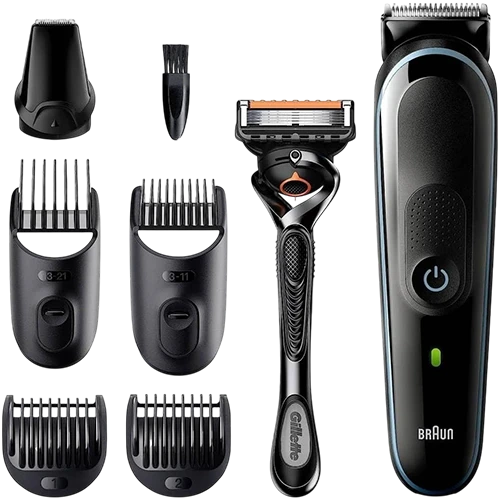 Braun 7-in-1 Trimmer MGK5345 - Trims, Styles, and Clips Face and Hair with Lifetime Sharp Blades - Black/Blue