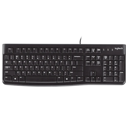 Logitech K120 Wired Keyboard - Full Size  - Membrane - USB Connectivity- Spill-Resistant - Black