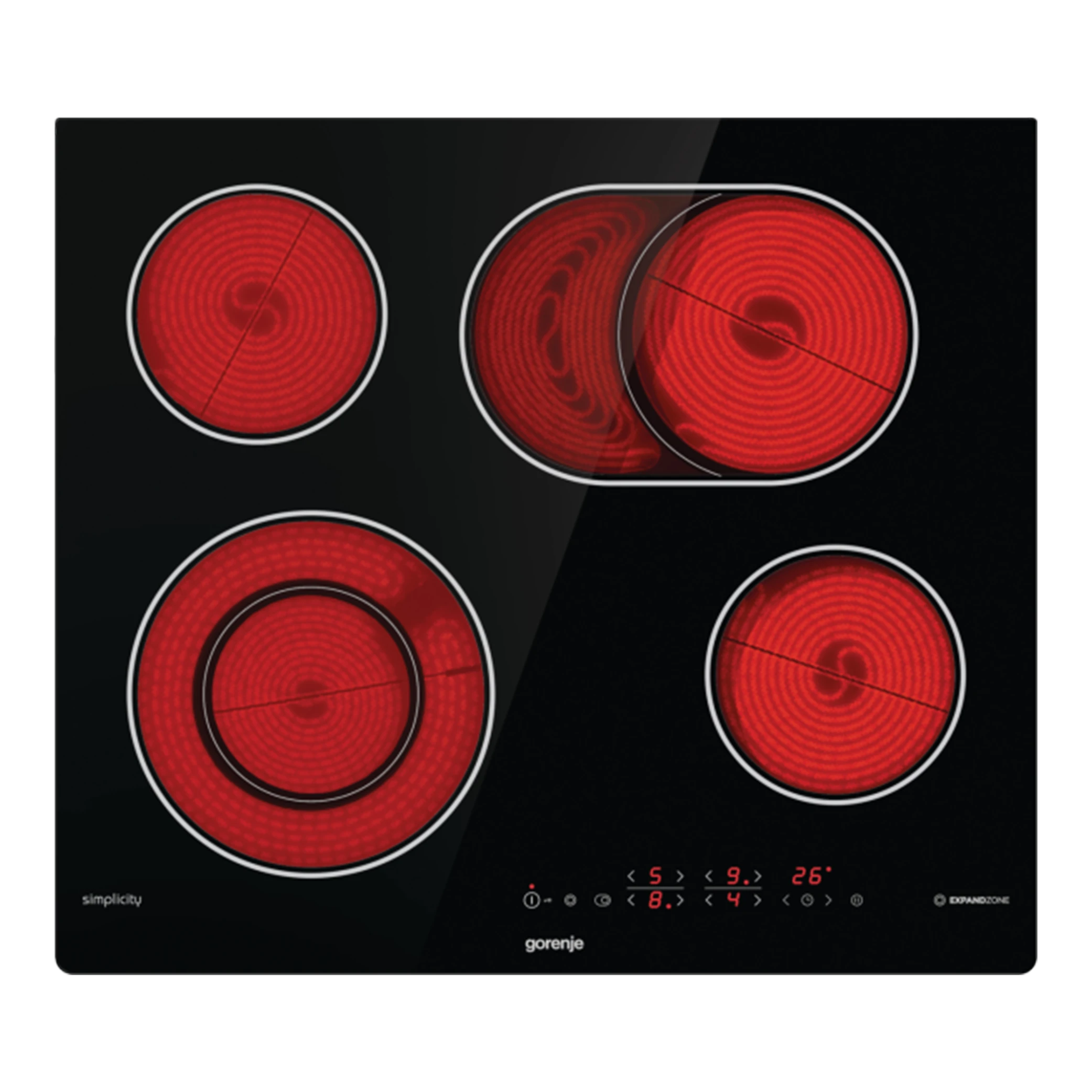 Gorenje Built in Electric Ceramic Hob 60 cm ECT643SYB - Simplicity Collection - FishZone Oval Surface - StayWarm Function - 4 HiLight Zones - Black