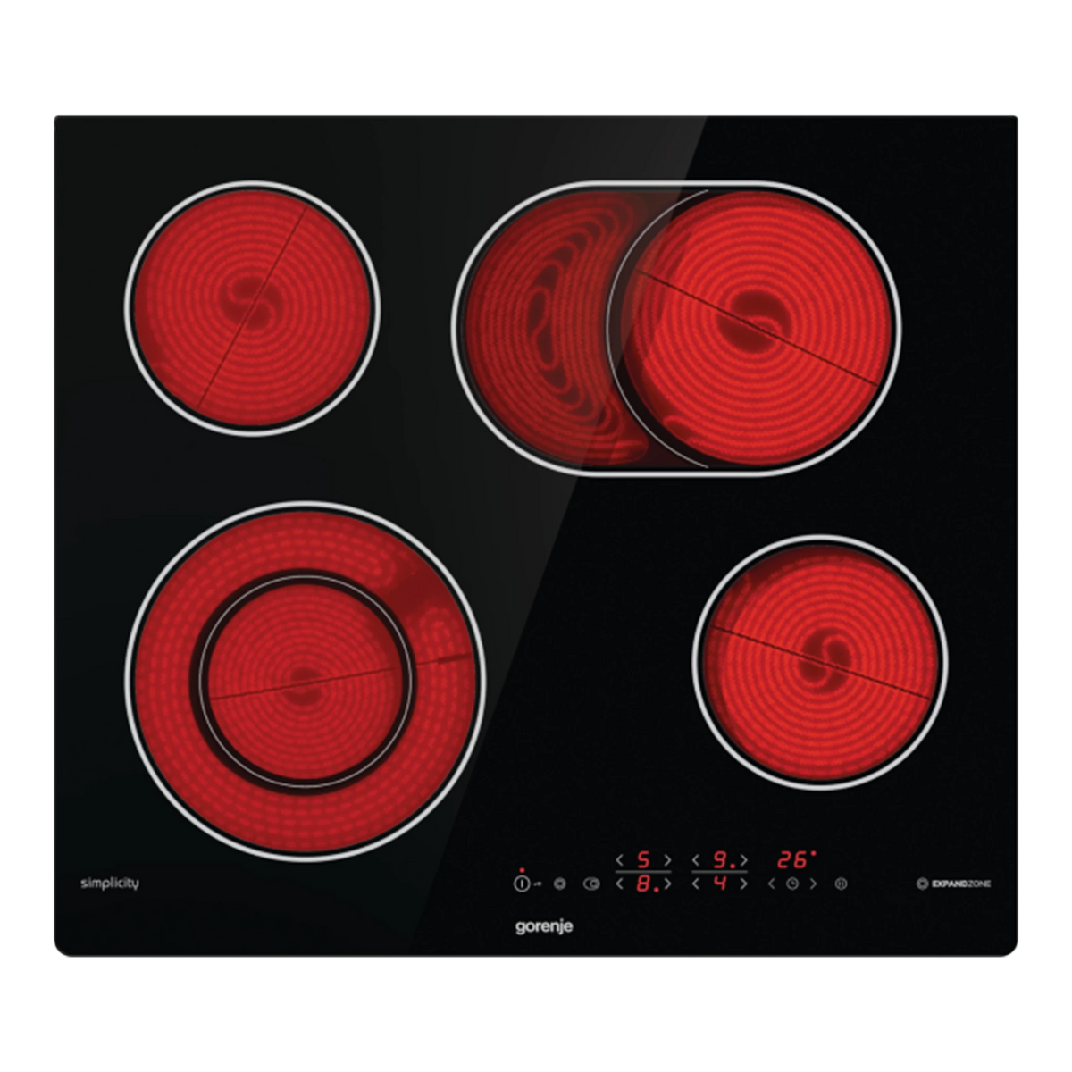 Gorenje Built in Electric Ceramic Hob 60 cm ECT643SYB - Simplicity Collection - FishZone Oval Surface - StayWarm Function - 4 HiLight Zones - Black