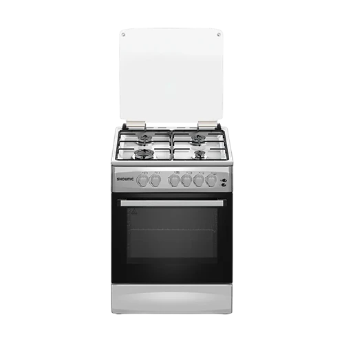Shownic Gas Cooker KCL-664GLX7 - Size 60 cm - 4 Torbo Burners - Automatic Ignition - Mechanical Timer - Silver