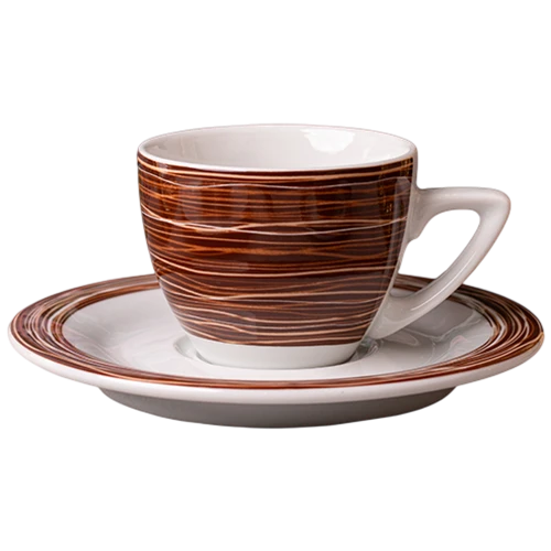Thun Ceramic Coffee Set Elegant Wood Finish 6 Pieces - Brown