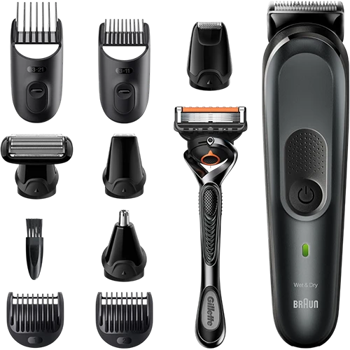 Braun 10-in-1 Multi Grooming Kit Series 7 MGK7321 - Trims, Styles, and Shaves Face, Hair, and Body with Lifetime Sharp Metal Blades - Black