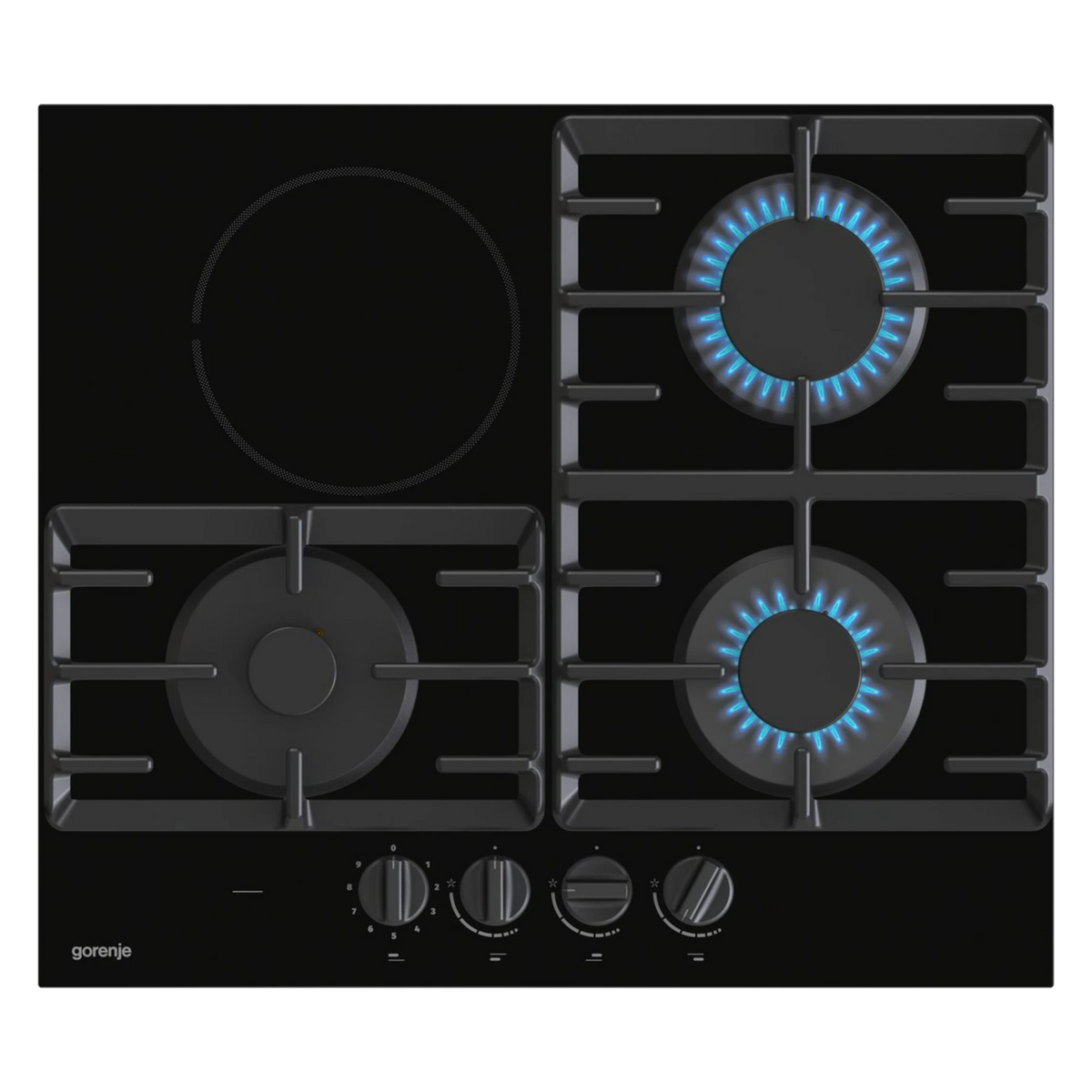 Gorenje Built in Combined Hob 60 cm GCE681BSC - Ergonomic Knobs - Cast Iron Grid - 3 Gas Burners & 1 HiLight Zone - Black