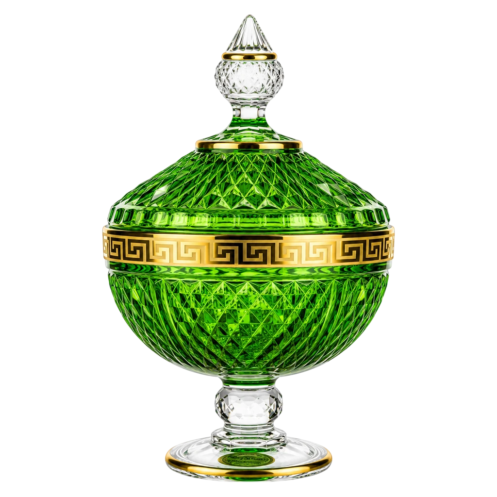 Art Décor Glass Model A6211 - 1 Pieces - Scatola Kleos - Height 23,5 - Diameter 15 - Design “Versac Gold + Green” - Green