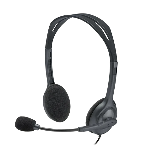 Logitech H111 Stereo Headset - 3.5mm Audio Jack - Adjustable Headband - Full Stereo Sound - Multi-Device Compatibility - Noise-Cancelling Rotating Mic - Black