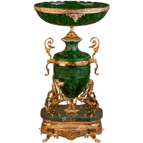Olympus Brass Model 147 Decorative Bowl Malachite Colored Crystal -  Green / Gold