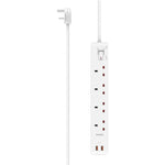 Hama 4-Way UK Socket with Dual USB-A - 12W USB Output - 3m Cable - White