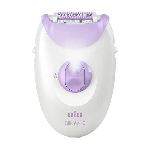 Braun Leg-Épil 3 Epilator SE3-000 MEA - Removes Short Hair from the Root for Long-Lasting Smooth Skin with Smart Light- White/Purple