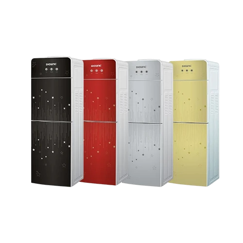 Shownic Water Dispenser with Refrigerator- Three Water Outlets- High Efficiency Compressor Cooling - Sleek Tempered Glass Design