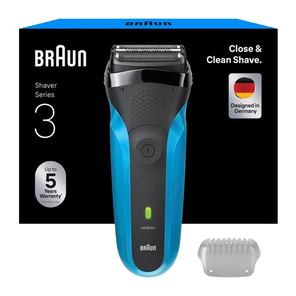 Braun Series 3 Electric Shaver 310 Box For Men with Precision Beard Trimmer, Wet & Dry - Euro -Black/Blue