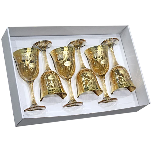 Art Décor Glass Model A2121 - Set of 6 Pieces -  Vino Max Ottico - Design Amalfi Ambra Oro - Gold