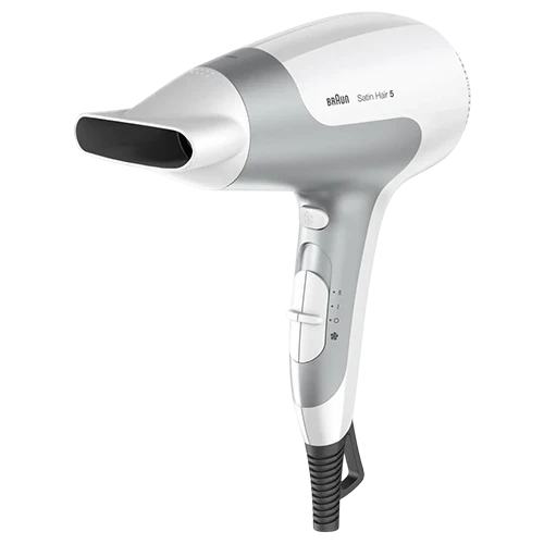 Braun Satin Hair 5 PowerPerfection HD580 Hair Dryer - 2500W Motor - Ionic Technology - 2 Airflow Settings - Lightweight & Ergonomic - White / Grey