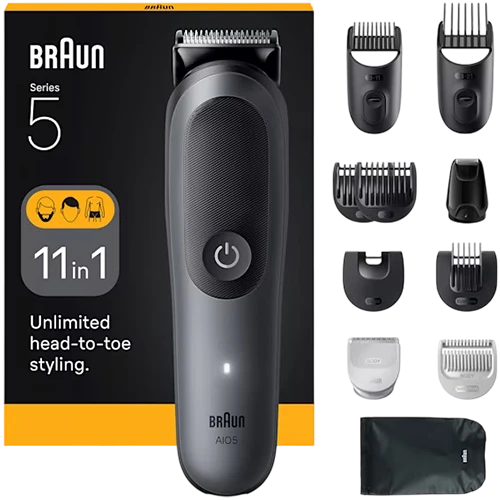 Braun All in One Series 5 AIO5560 Box CEEMEA - 11-in-1 Versatile Grooming Kit with Ultra Sharp Blade and SkinGuard Technology - Dark Grey
