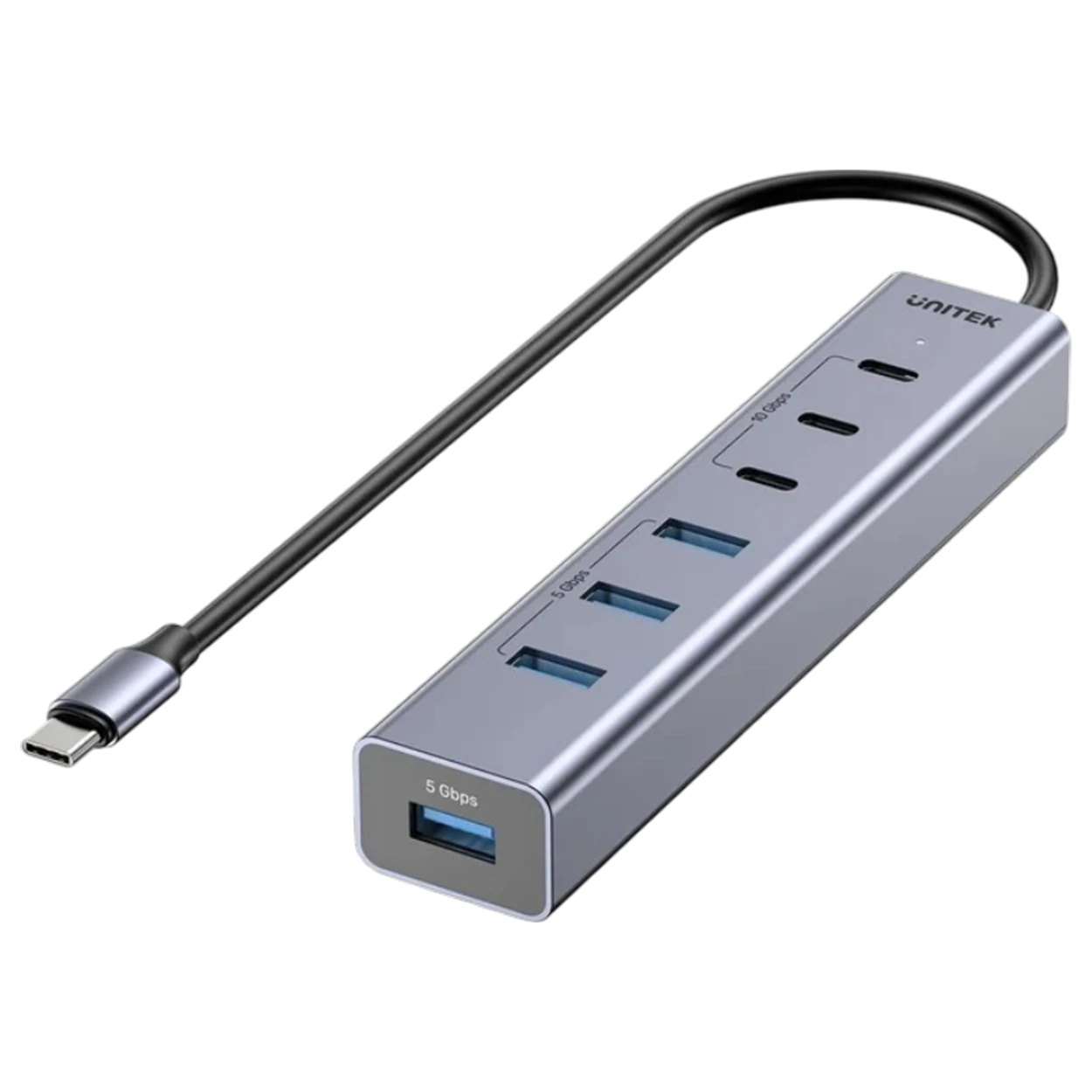 Unitek uHUB S7+ 7-in-1  H1335A - 3 Data Ports with Speeds up to 10Gbps - 4 Data Ports with Speeds up to 5Gbps - 10W External Power Supply - Aluminum Alloy Housing - Grey