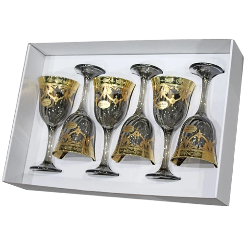 Art Décor Wine Glasses Model A2178 - Set of 6 Pieces - Max Ottico - Design Amalfi Fume - Transparent Grey