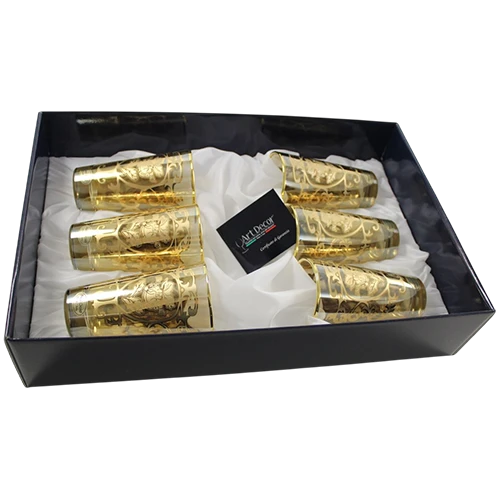 Art Décor Glass Tumblers Model A3431 - Set of 6 Pieces - Bibita Palladio - Height 14,2 - Diameter 7.7 - Design Positano Ambra - Gold