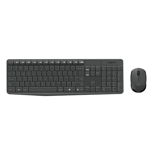 Logitech MK235 Wireless Keyboard and Mouse Combo - Full Size - Membrane - 2.4GHz Wireless - Spill-Resistant - Black