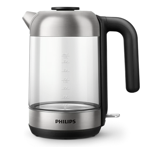 Philips Kettle Modern Design HD9339/81 - 5000 Series 1.7L - 2200W High Power - Blue Light Indicator - Black & Silver