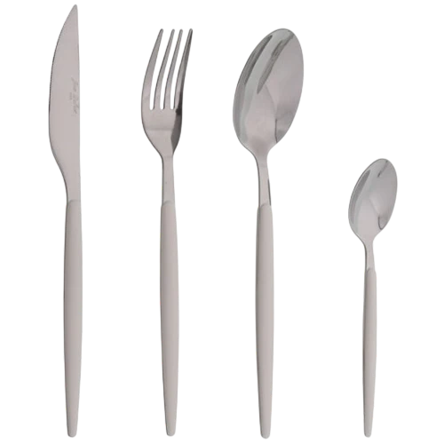 Jean Dubost Amsterdam White Handle Gift Box Set of 24 Pieces 6 Knife 6 Fork 6 Spoon 6 Teaspoon - White