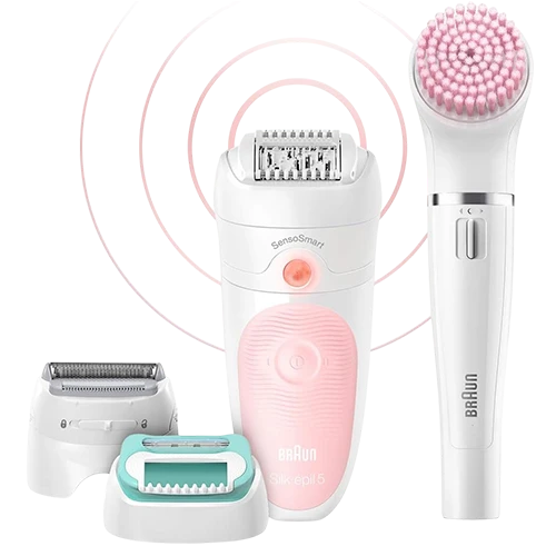 Braun Grooming Silk-Épil Beauty Set 5 Wet & Dry Epilator SES5-875 with Braun FaceSpa - White / Pink