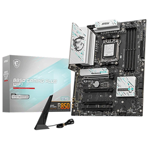 MSI B850 Gaming Plus Wi-Fi ATX Motherboard - Supports AMD AM5 Ryzen Processors - DDR5 - PCIe 5.0 - Wi-Fi 7 and 5G LAN - Black / Silver