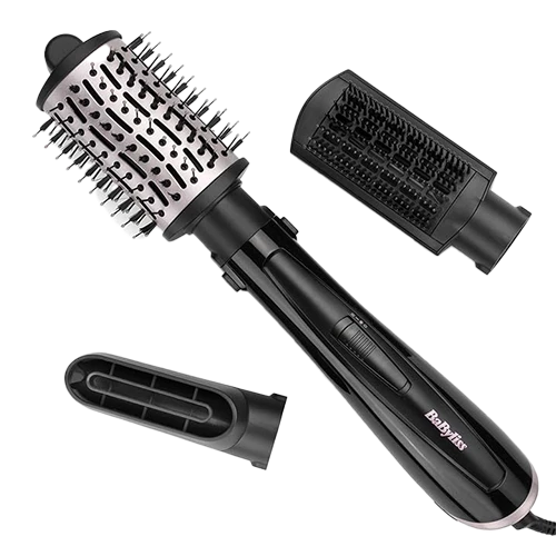 BaByliss Style Smooth 1000W 3-in-1 Hot Air Brush - Ionic Technology - 3 Styling Attachments - 2 Heat & Cool Settings - Cosmetic Bag Included - Black