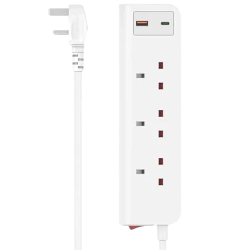 Hama 3-Way UK Socket with USB-C & USB-A PD D3223861 - 20W Fast Charge - 2m Cable - White