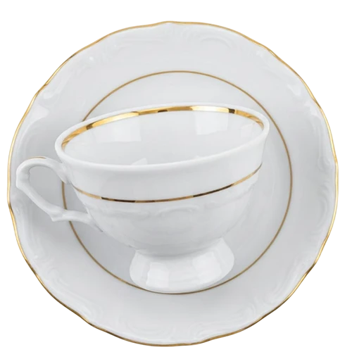 Polskie Fabryki Porcelany Mocca Set for 6 People Model Maria Teresa Gold Line B014 - Set of 12 Pieces - White