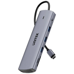 Unitek uHUB U11+ 11-in-1 USB-C Hub D1113B - Dual Display Support - 100W Power Delivery Charging - High-Speed USB Connectivity - Gigabit Ethernet - 3.5mm Audio Connection - Grey
