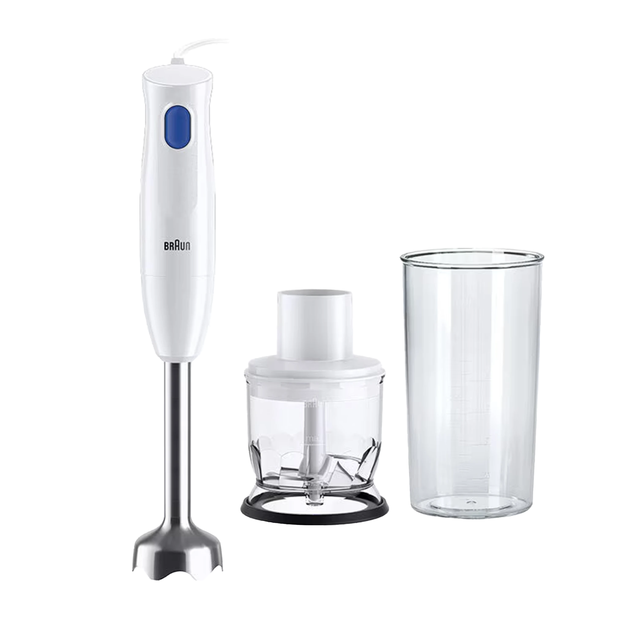 Braun Hand  Blender MQ10.201M Minipimer 2 IN 1 -  450W -  0.35 L Chopper and 600ml Plastic Beaker - White