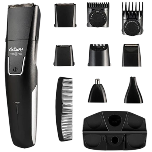 Arzum Trace AR5201 Groomer Set - 9-in-1 Multifunctional Kit - 60-Minute Cordless Use - Precision Trimmer & Body Groomer - Ergonomic Design - Black