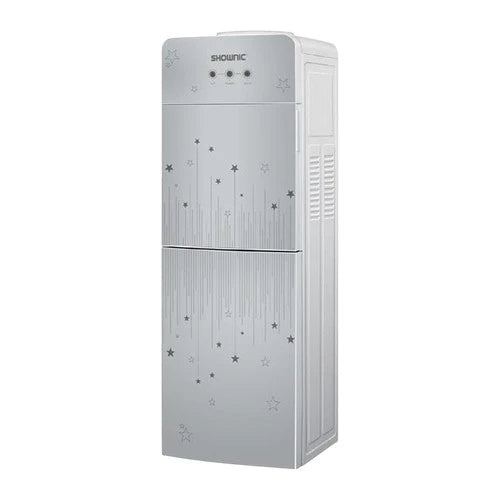 Shownic Water Dispenser with Refrigerator- Three Water Outlets- High Efficiency Compressor Cooling - Sleek Tempered Glass Design