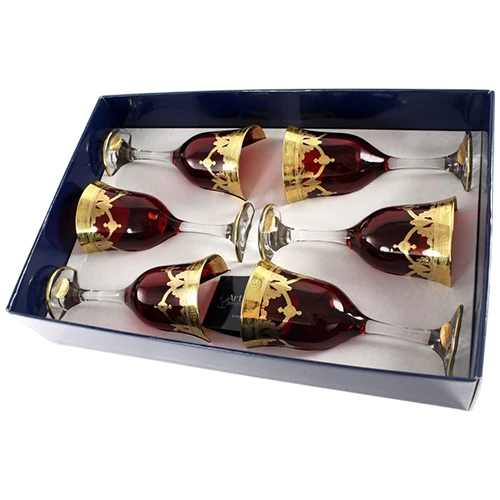 Art Décor Glass Model A1116 - Set of 6 Pieces - Acqua Max Liscio - Height 19.7 - Diameter 9 - Design Amalfi Ruby Oro - Red / Gold